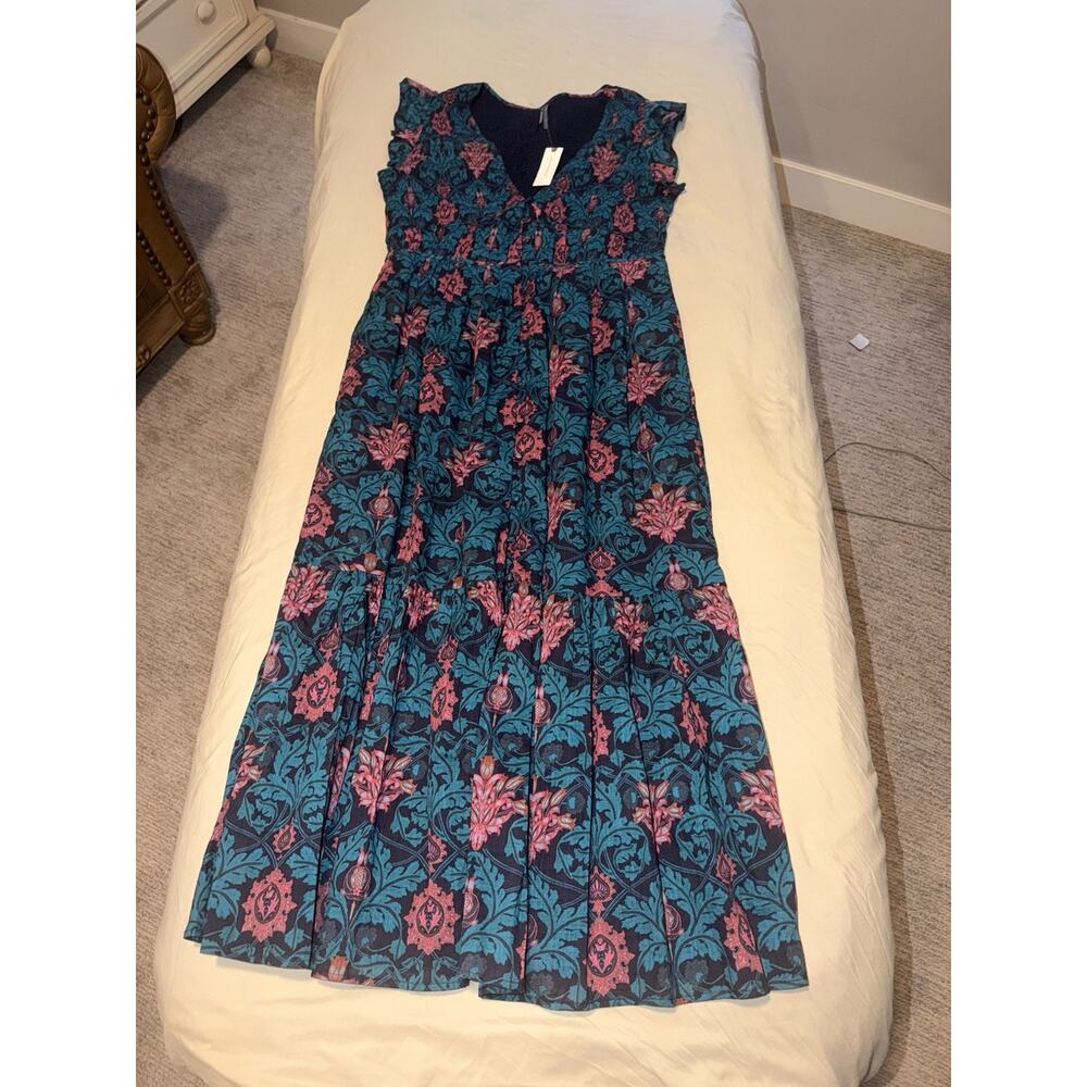 Anthropologie The Peregrine Midi Dress flutter sleeve teal green Motif Large NWT - Picture 6 of 13